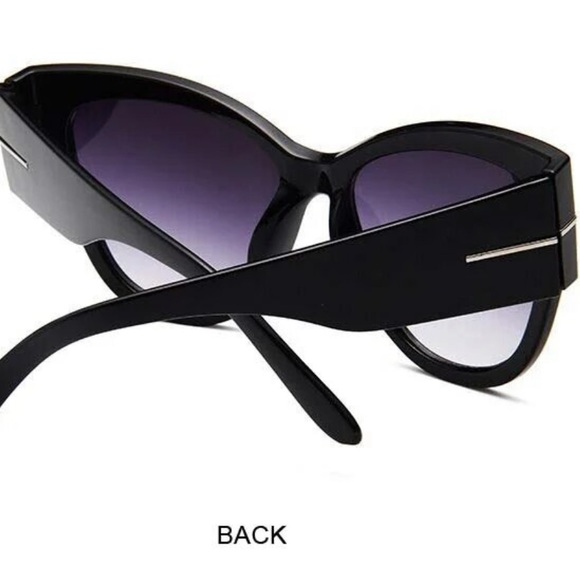 Oversized Glossy Black Cat Eye Sunglasses - Picture 3 of 5